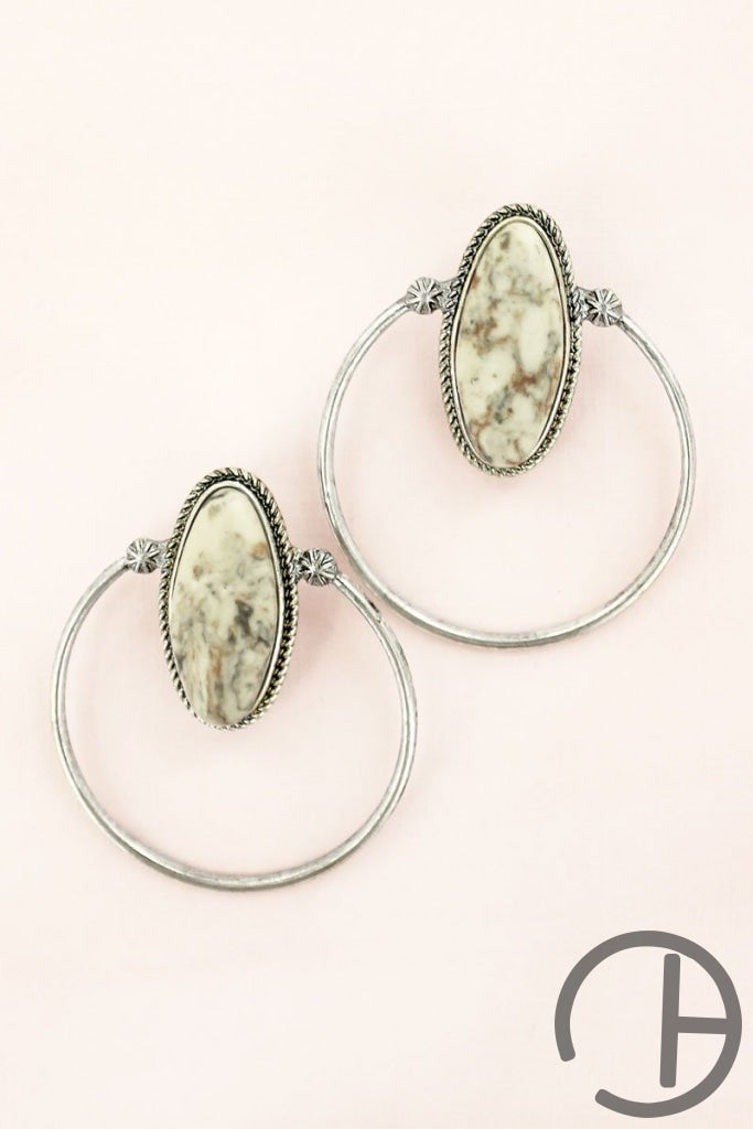 Natural Western Oval Silvertone Hoop Earrings