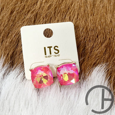 Neon Pink Stone Stud Earrings
