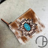 Painted Leather Cowhide Coin Pouch Caramel Aztec Concho