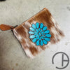 Painted Leather Cowhide Coin Pouch Caramel Concho
