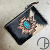 Painted Leather Cowhide Coin Pouch Espresso Aztec Concho