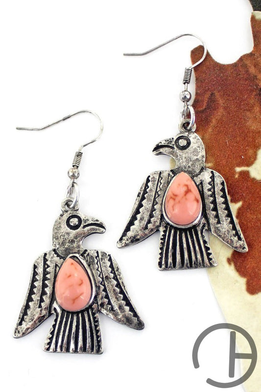 Pink And Silvertone Thunderbird Earrings