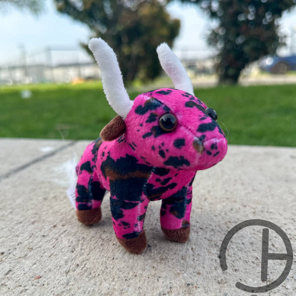 Pink Cow Print Longhorn Plush Stuffed Animal Xsmall