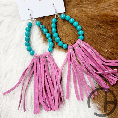 Pink Fringe Turquoise Earrings