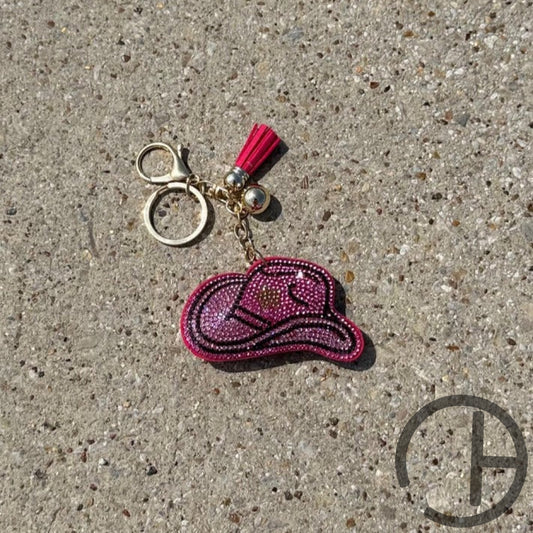 Pink Hat Bling Keychain