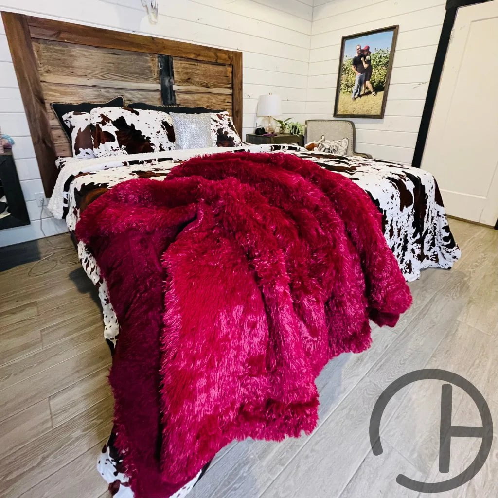 Plum -3 Piece Faux Fur Comforter Bedding Set