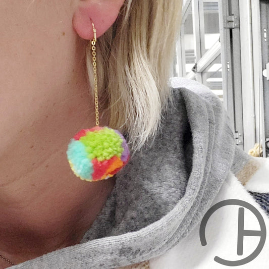 Rainbow Pom Drop Earrings