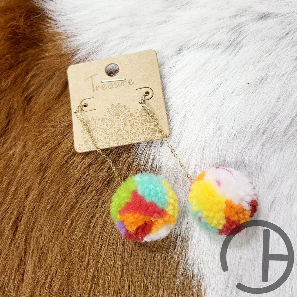 Rainbow Pom Drop Earrings