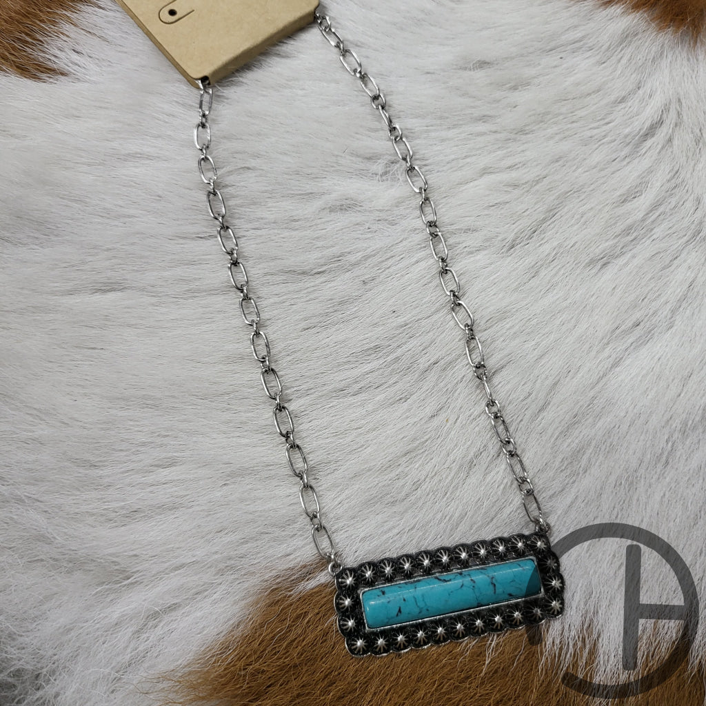 Rectangle Stud Turquoise Necklace