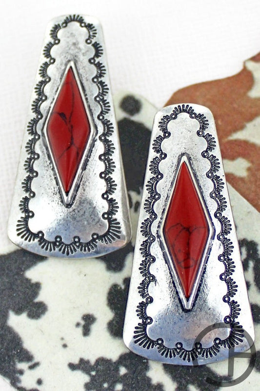 Red And Silvertone Havilah Earrings