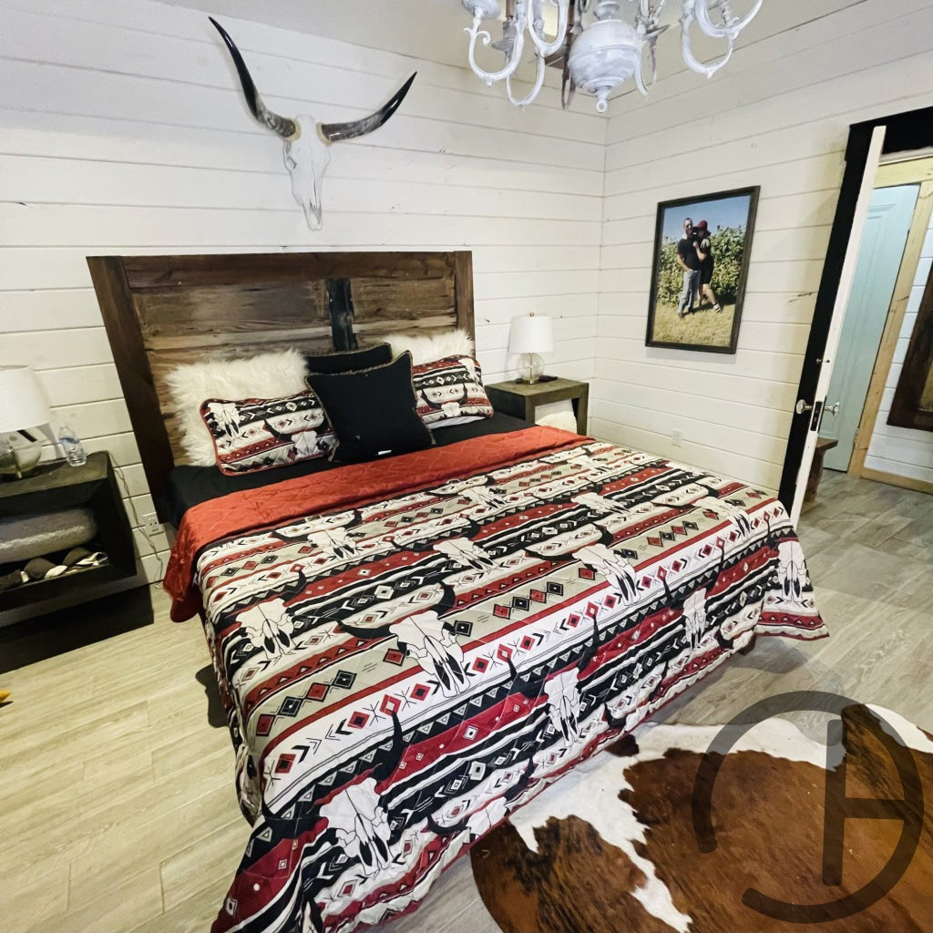 Red Steer Print Quilt 3 Piece Bed Set In Stock