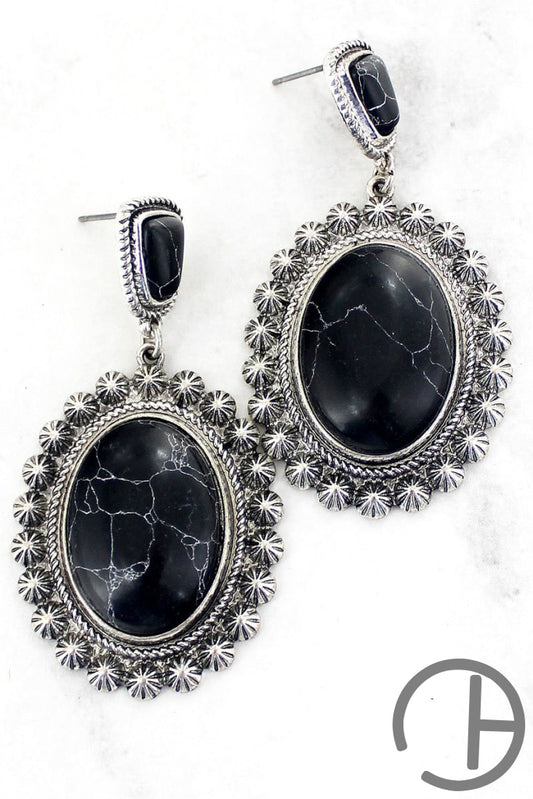 Rosemead Silvertone Framed Black Earrings