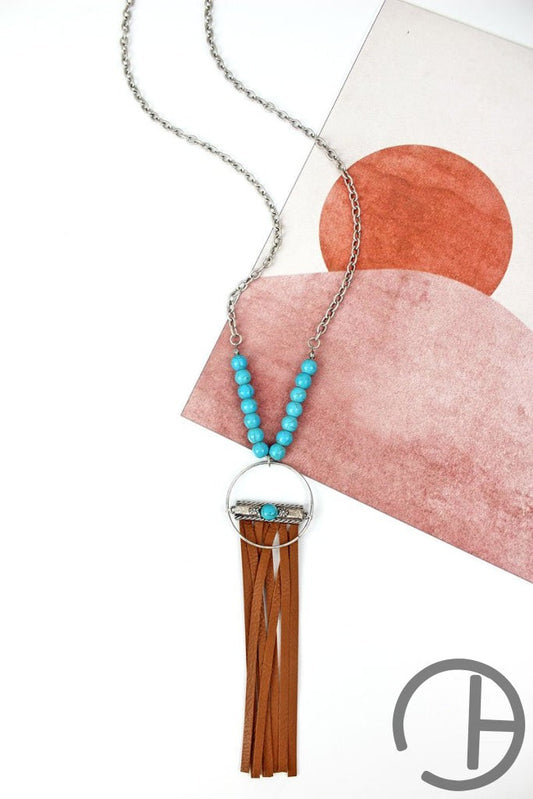 Silvertone Verdugo Brown Fringe Pendant Necklace