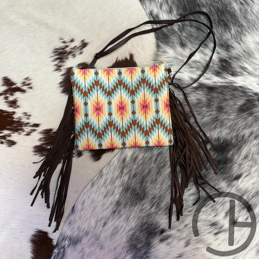 Spring Aztec Fringe Crossbody Wristlet