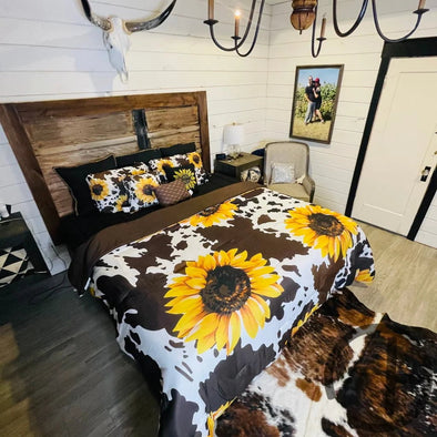 Sunflower Cow Print - 6 Piece Comforter Bedding Set