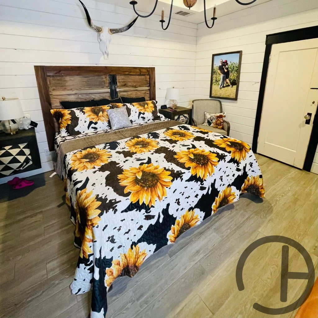 Sunflower Cow Velvet Quilt 3 Piece Bed Set