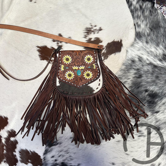 Sunflower Tooled Fringe Crossbody