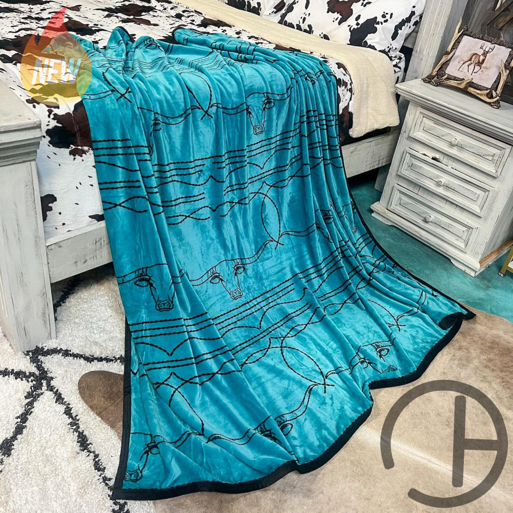 Teal Boot Stitch Oversized Throw Blanket