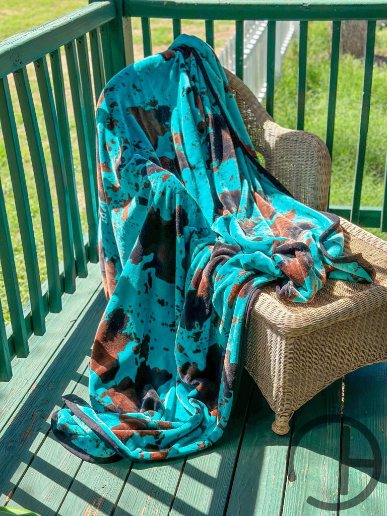 Teal Multi Cow Oversized Throw Blanket Preorder