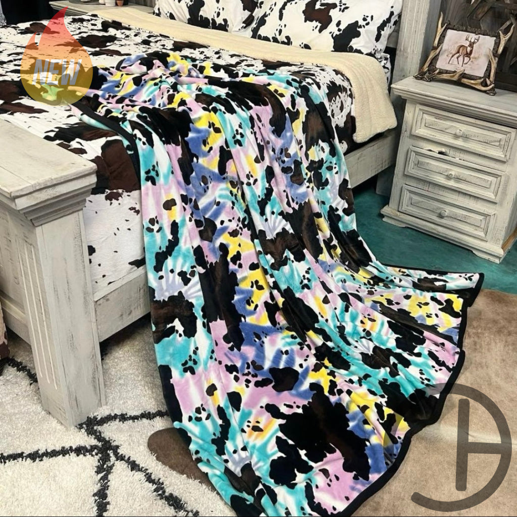 Tie Dye Cow Oversized Throw