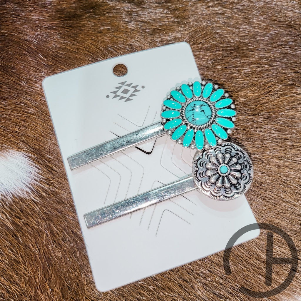 Turquoise Alligator Hair Clip Set