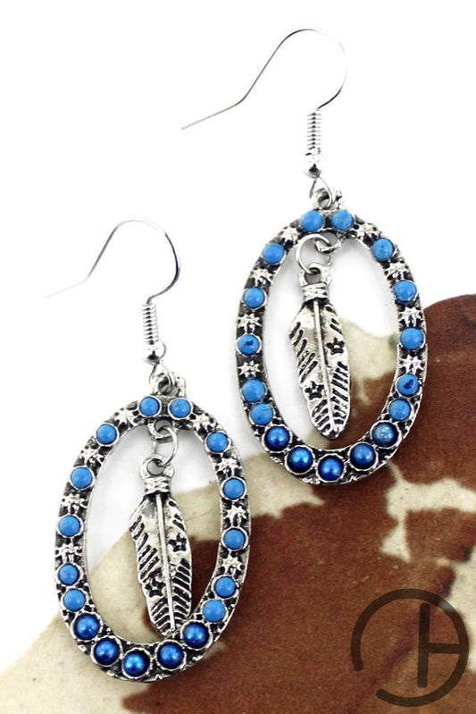 Turquoise And Silvertone Feather Lake Earrings