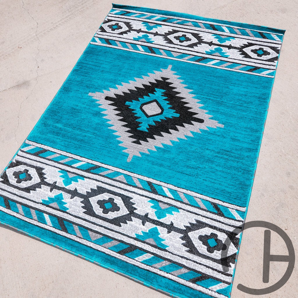 Turquoise Aztec Print Rug