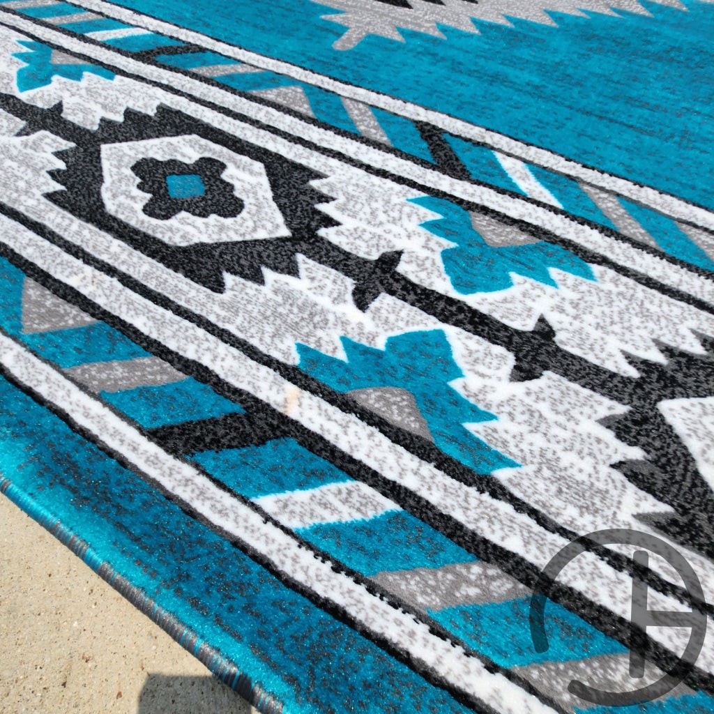 Turquoise Aztec Print Rug