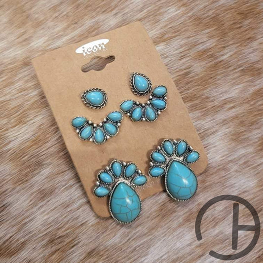 Turquoise Blossom 3 Pack Earrings