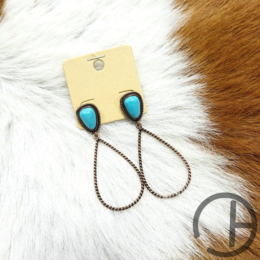 Turquoise Bronze Teardrop Wire Earrings