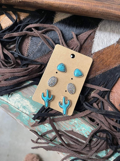 Turquoise Cactus 3 Pack Earrings