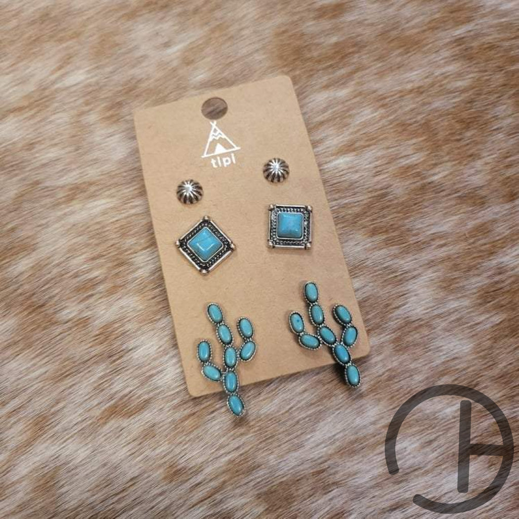 Turquoise Cactus 3 Pack Earrings