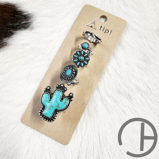 Turquoise Cactus Set Of 4 Ring