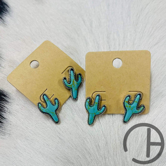 Turquoise Cactus Stud Earrings