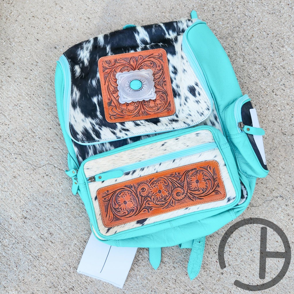 Turquoise Concho Giant Cowhide Backpack 1