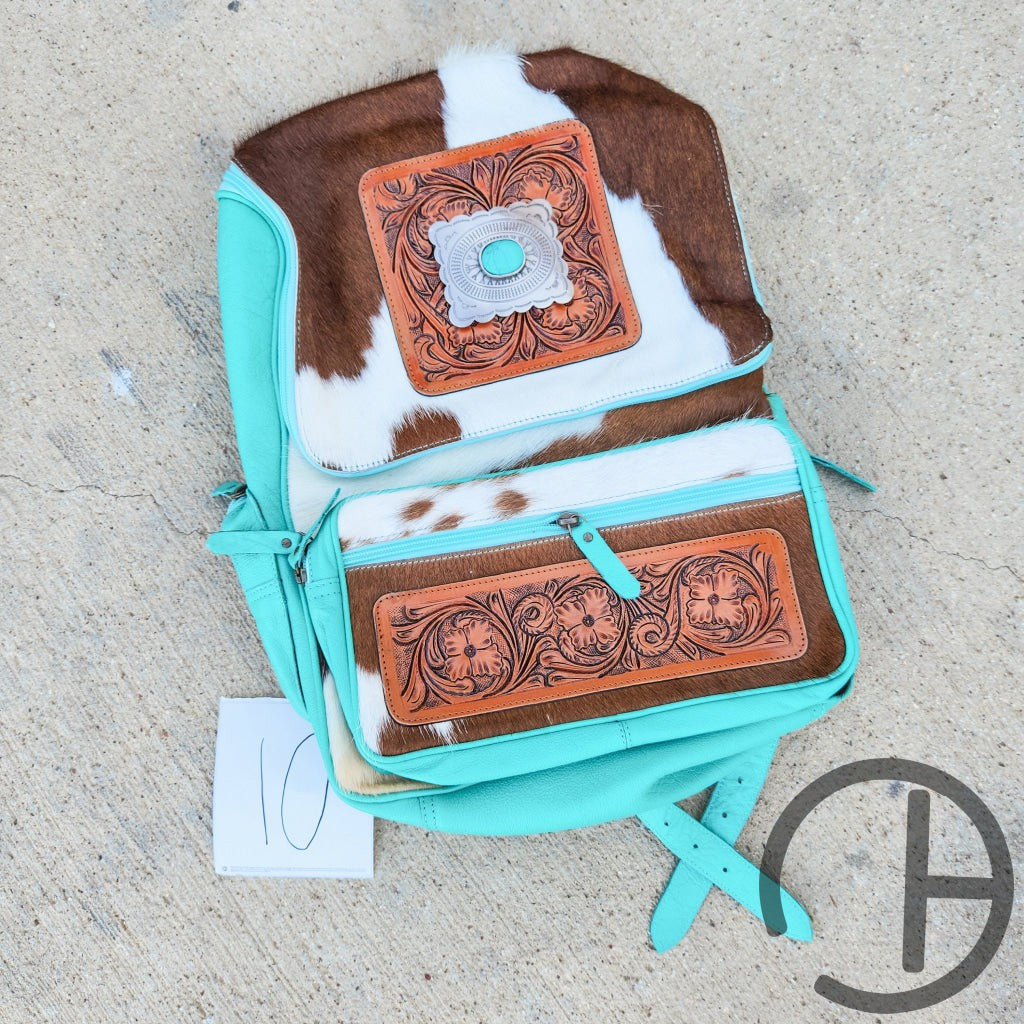 Turquoise Concho Giant Cowhide Backpack 10