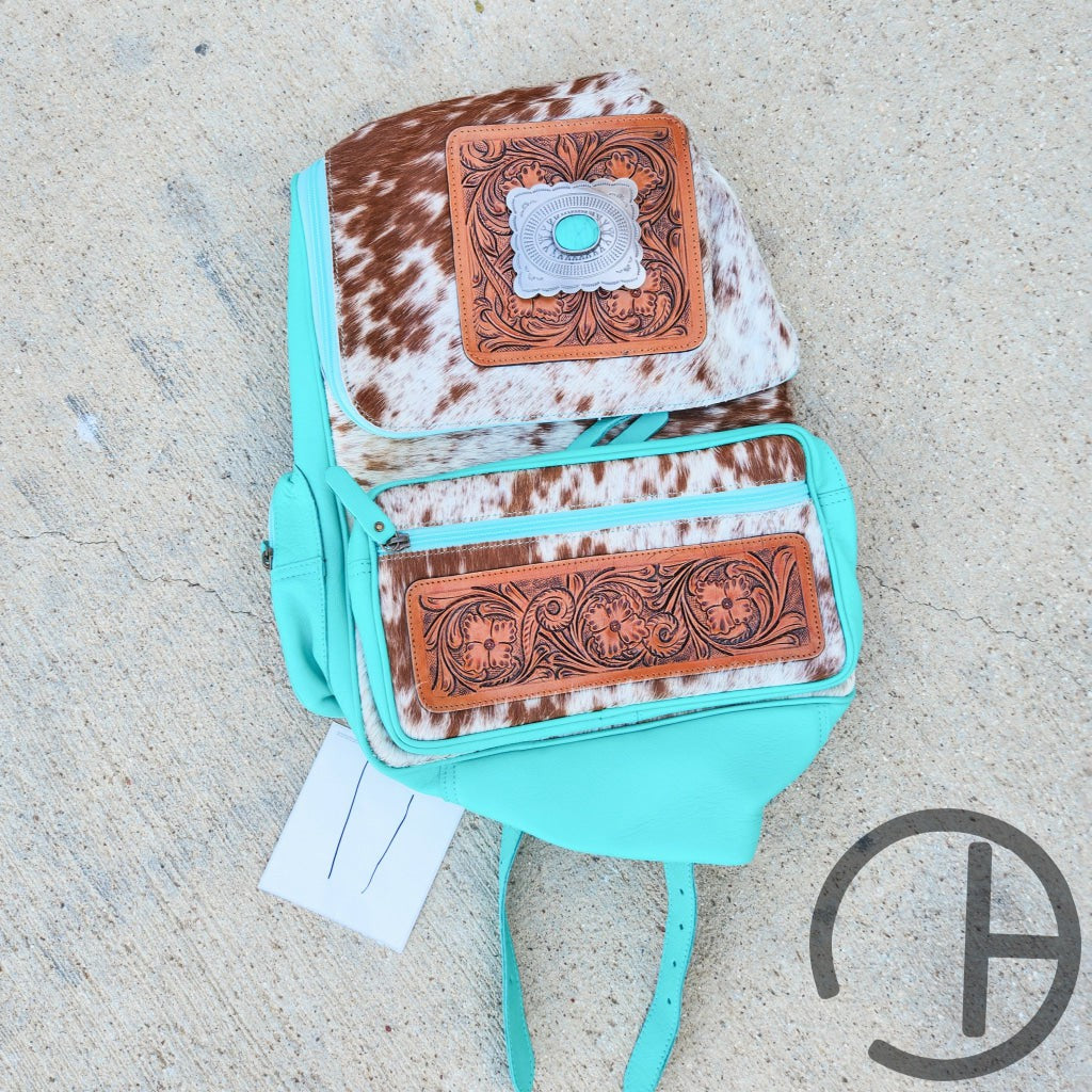Turquoise Concho Giant Cowhide Backpack 11