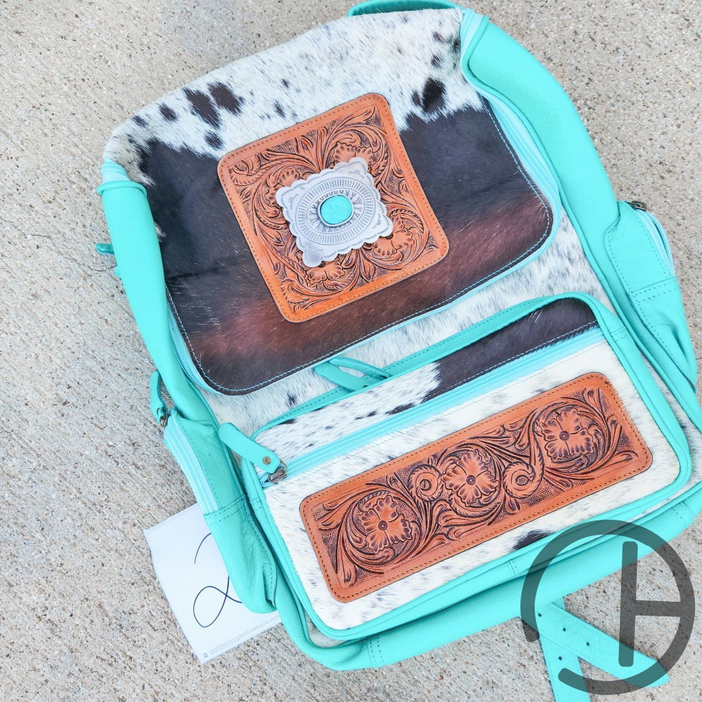Turquoise Concho Giant Cowhide Backpack 2