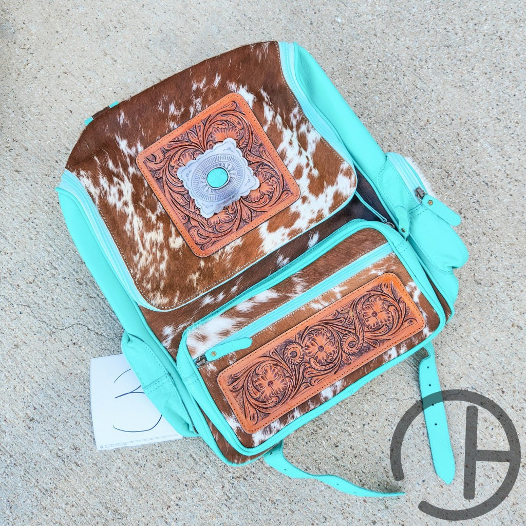 Turquoise Concho Giant Cowhide Backpack 3