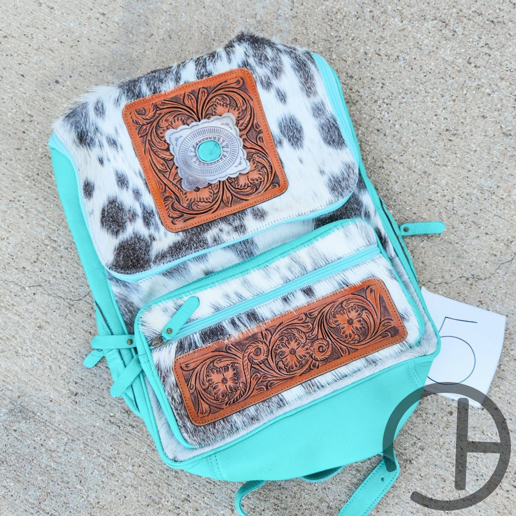 Turquoise Concho Giant Cowhide Backpack 5