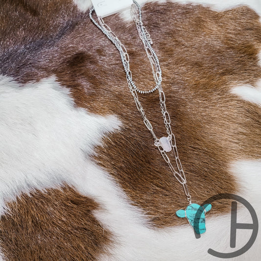 Turquoise Cow Stack Pendant Necklace