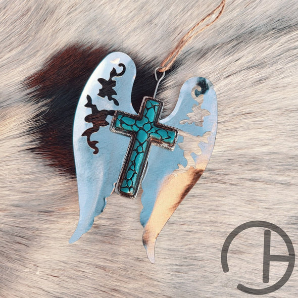 Turquoise Cross Metal Ornament Mirror Charm