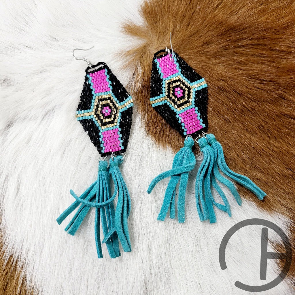 Turquoise Fringe Tribal Bead Earrings