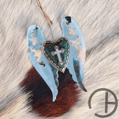 Turquoise Heart Metal Ornament Mirror Charm
