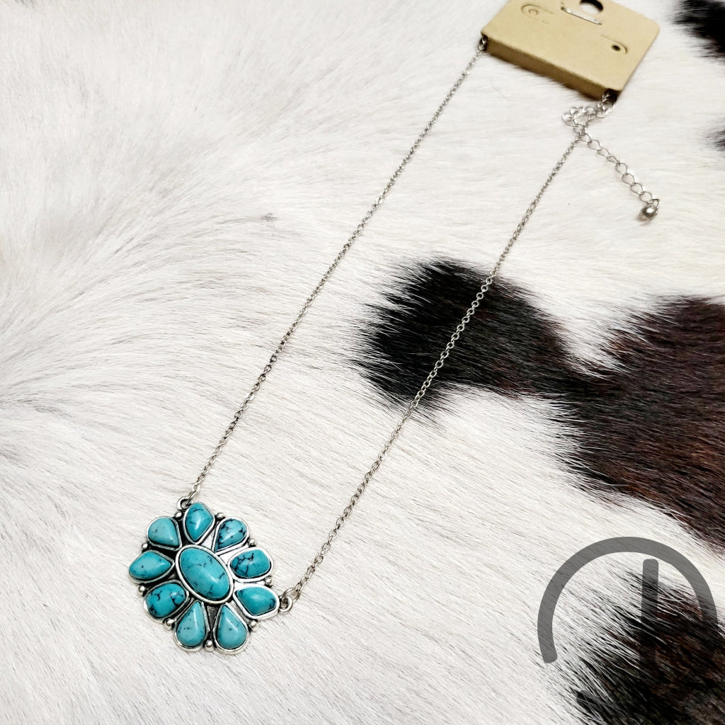 Turquoise Stone Blossom Necklace Earring Set