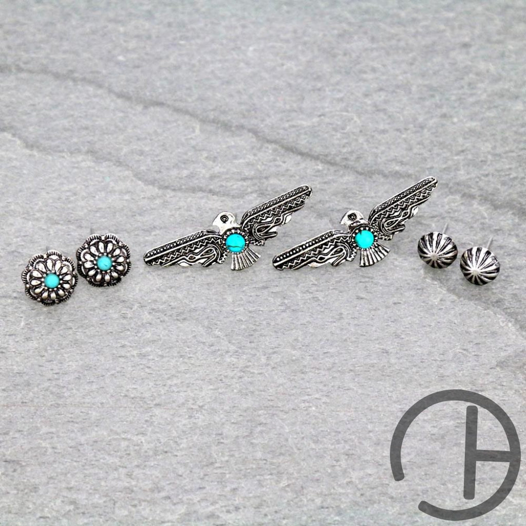 Turquoise Thunderbird 3 Pack Earrings