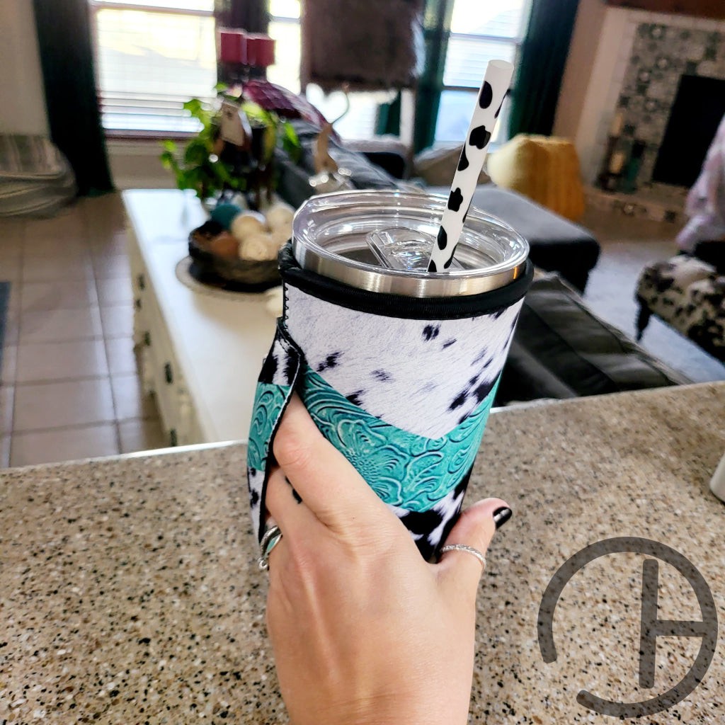 Turquoise Tooled Cow Tumbler Sleeve