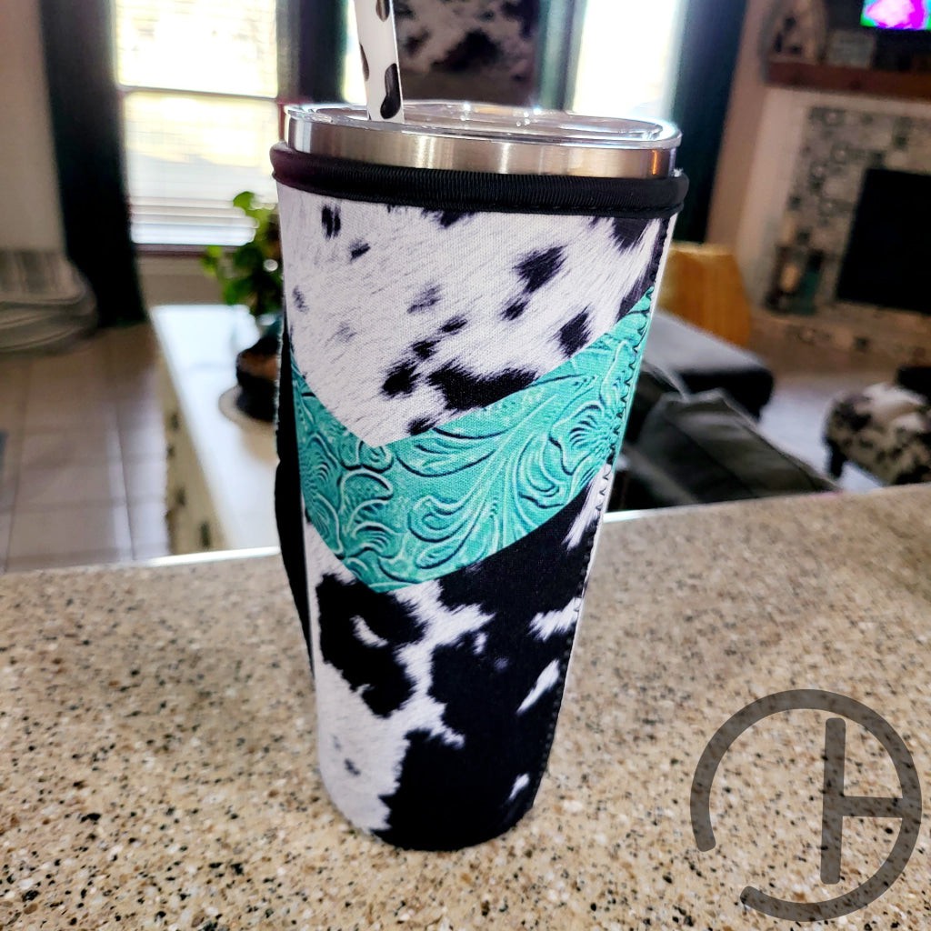 Turquoise Tooled Cow Tumbler Sleeve