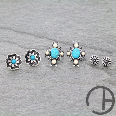 Western Turquoise Ivory 3 Pack Earrings