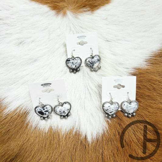 White/black Stone Heart Earrings